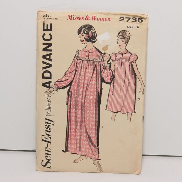 Vintage Nightgown Advance Pattern 2736 Size 14 Two lengths UNCUT - Picture 1 of 2